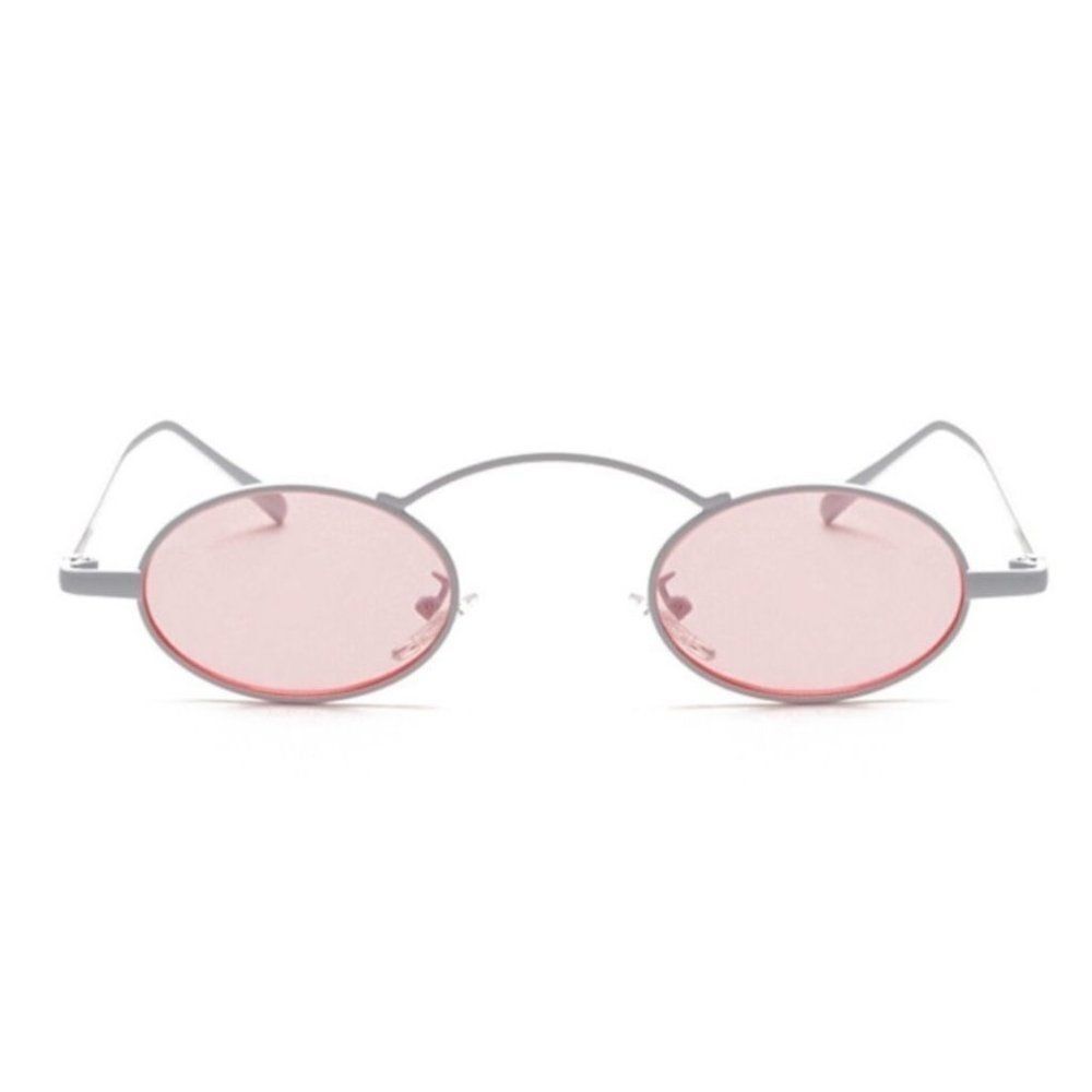 Pink Oval Lenses White Metal Frame Sunglasses Sunnies NEW